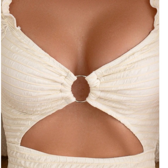 Boho Scoop Neck Puff Sleeve Cut out One Piece Swimsuit Monokini - Picture 3 of 8